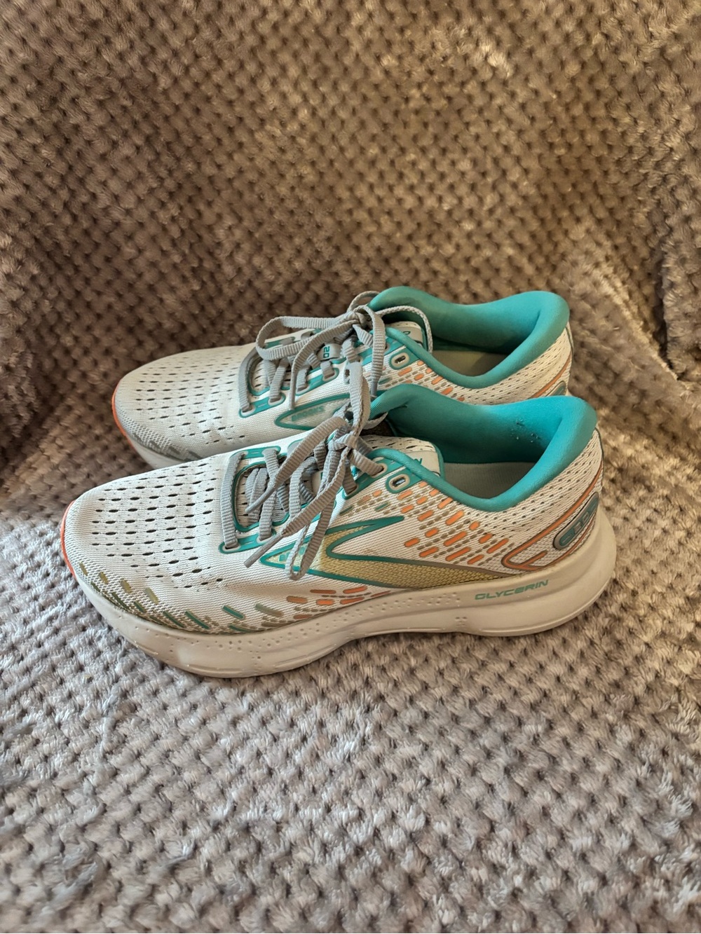 Brooks Women's Running Shoes in White with Teal and Orange Accents